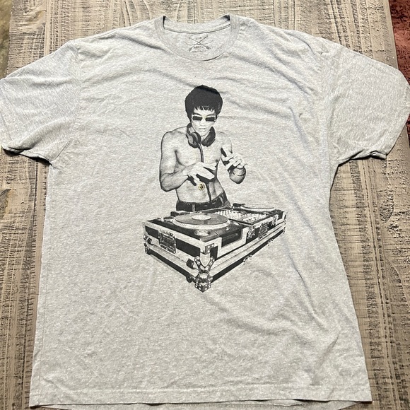 Men's Gray DJ Bruce Lee Graphic T-Shirt by Bow & Arrow - Picture 2 of 8